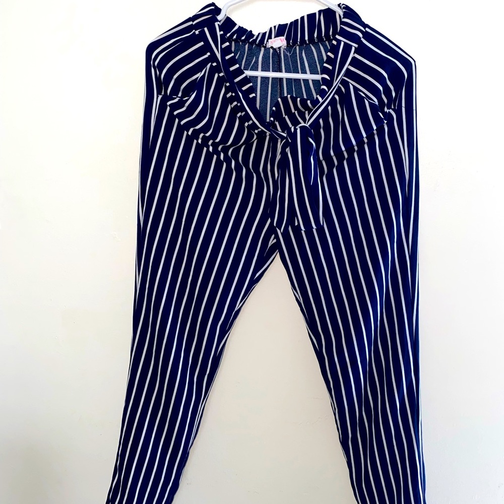 Agaci pants, blue and white striped, size M